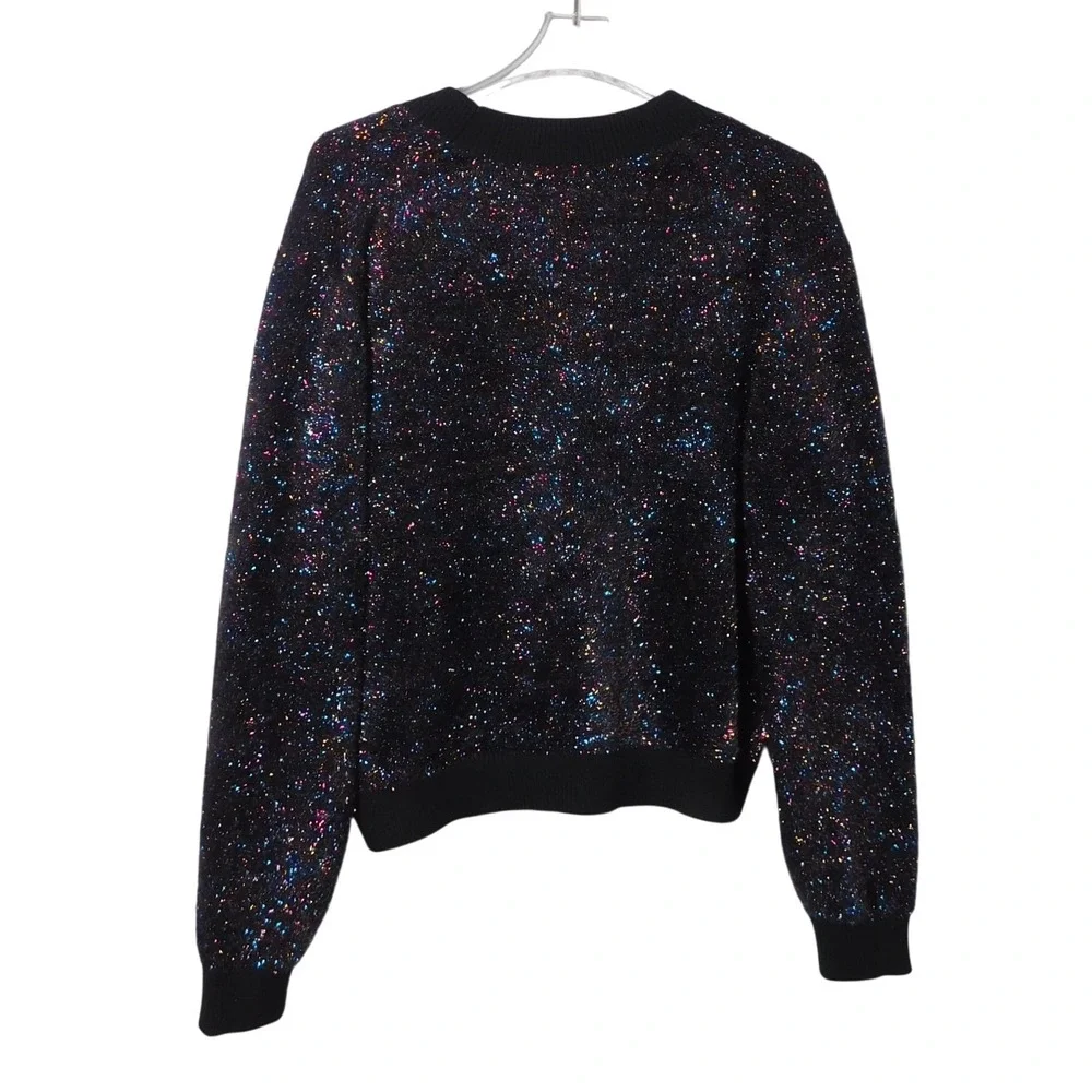 Kate Spade Spade Logo Sparkle Cardigan Black Multi Metallic KJ213 Womens‎ Medium